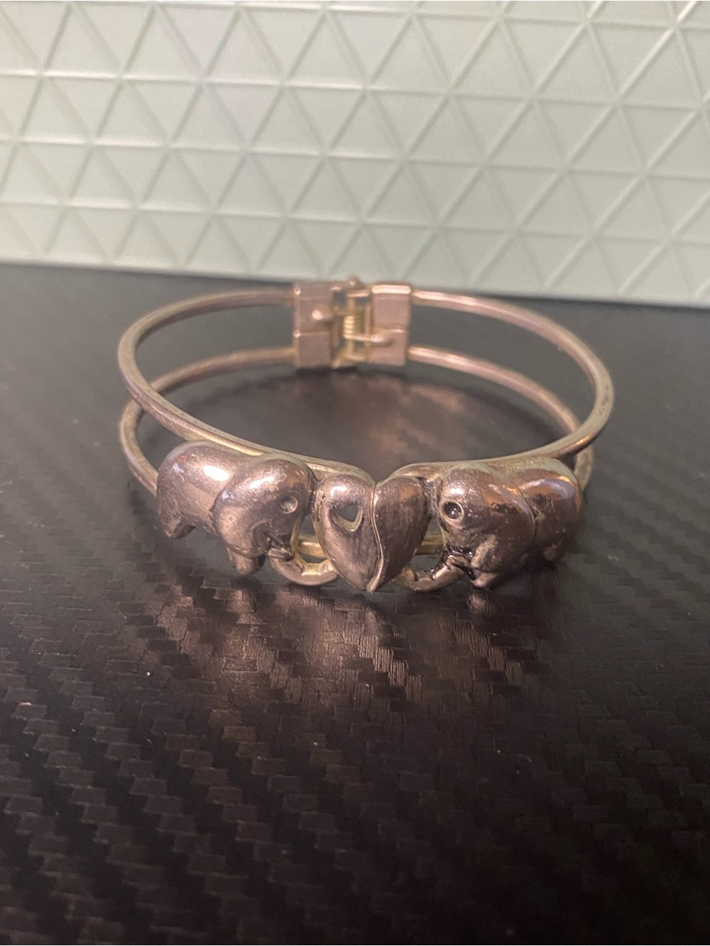 Sterling Silver Elephant Heart Hinged Bangle